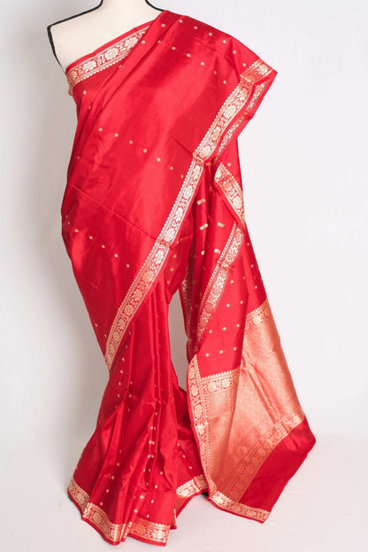 Gauri : Certified Silk Banarasi Saree with Resham Work In Bright Red - Saree Mandi