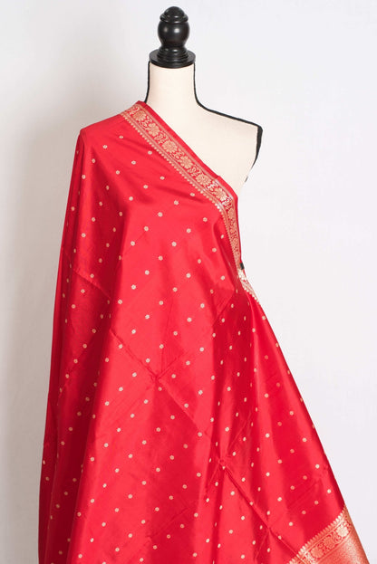 Gauri : Certified Silk Banarasi Saree with Resham Work In Bright Red - Saree Mandi