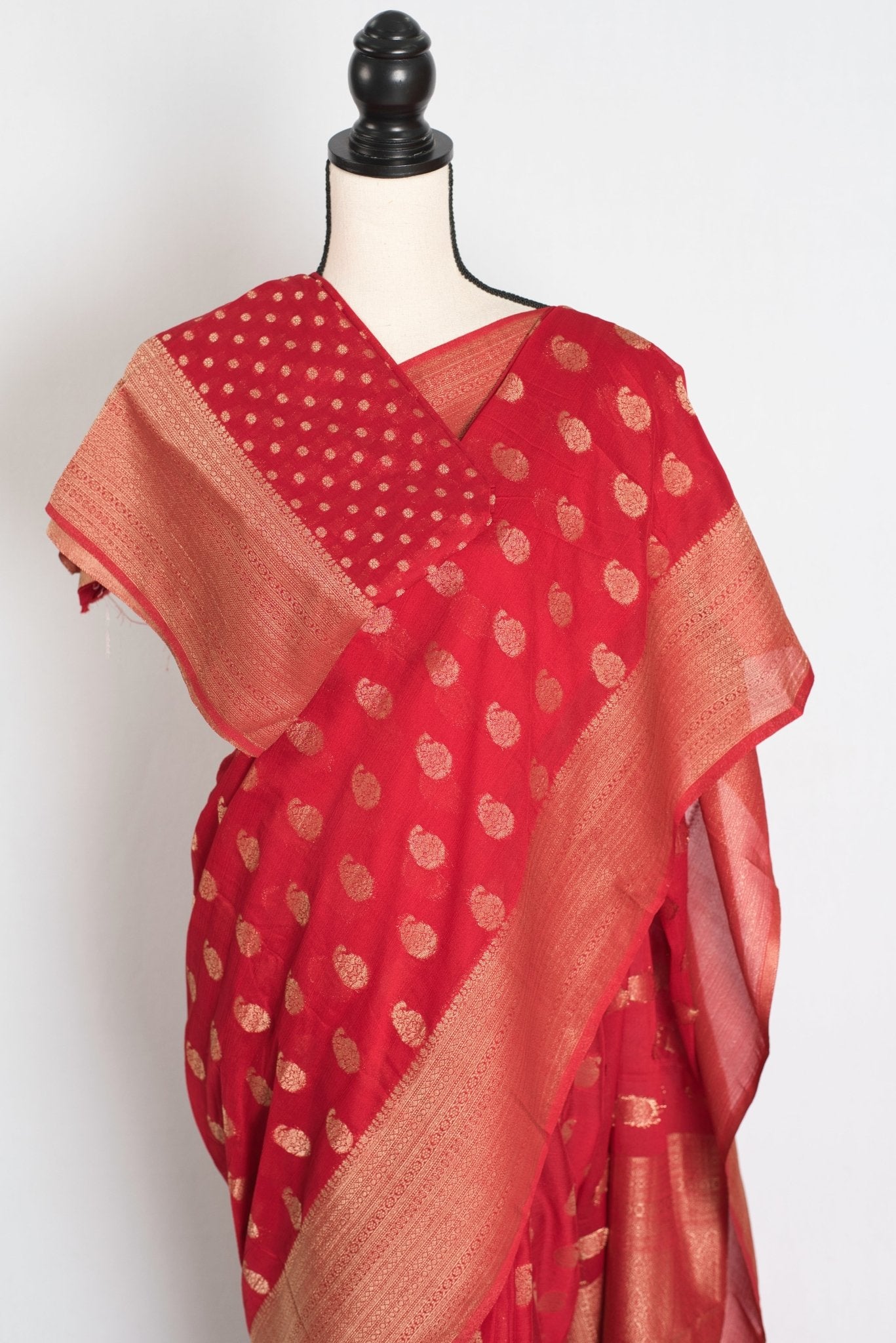 Gauri : Semi Georgette Budget Friendly Red Banarasi Saree - Saree Mandi