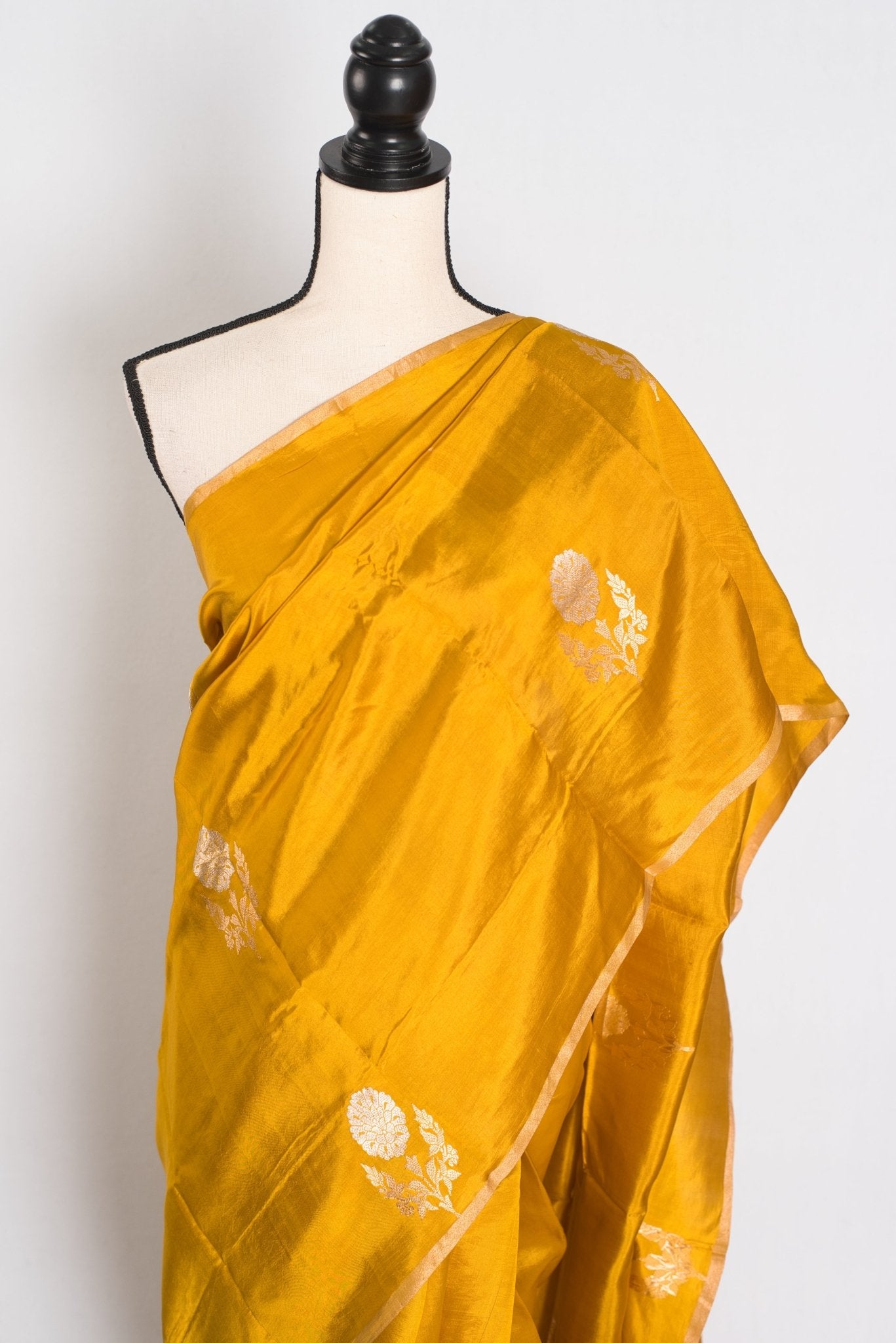 Geeta : Golden Yellow & Gold Banarasi Katan Silk Saree | Lightweight Bridal Wea - Saree Mandi