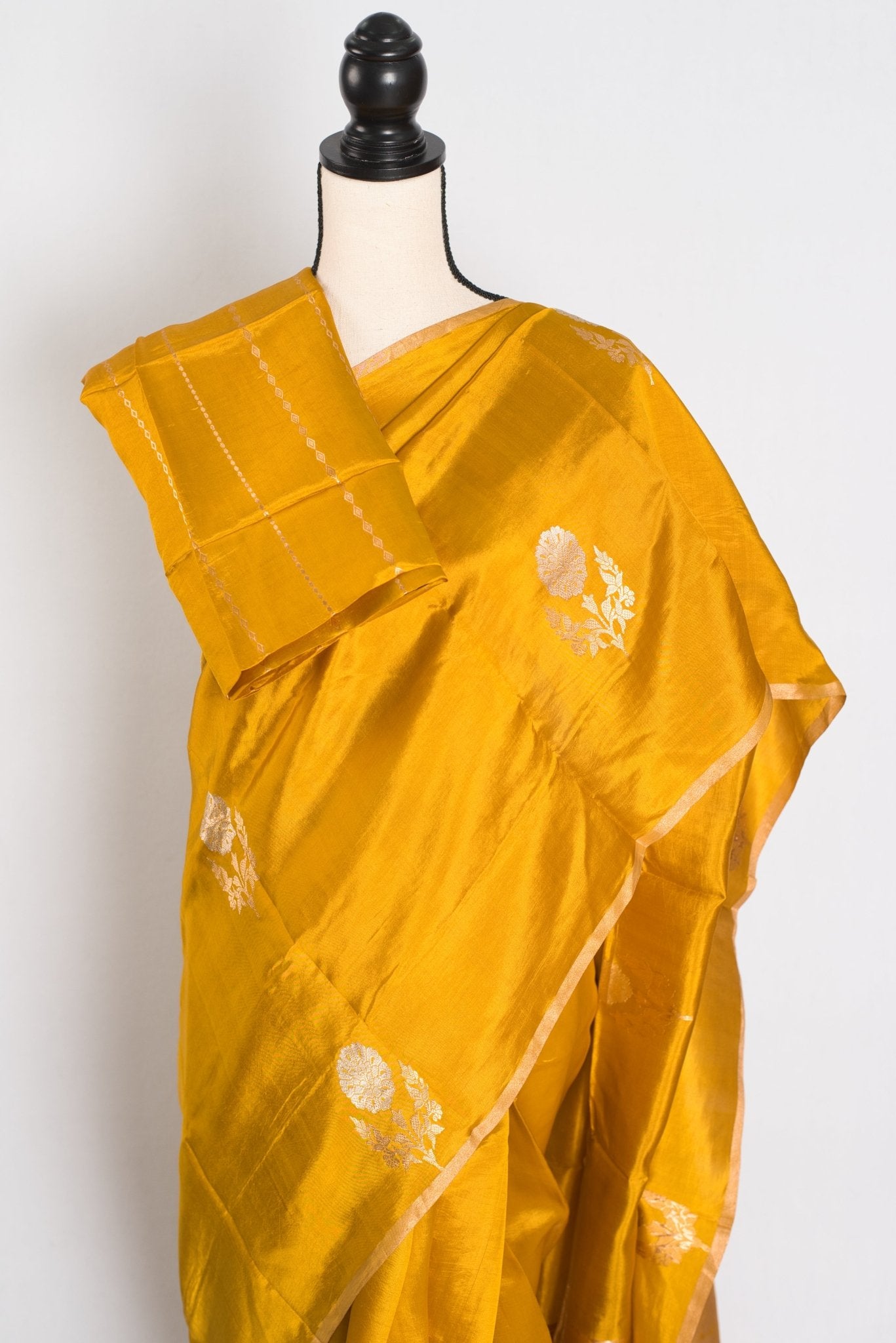 Geeta : Golden Yellow & Gold Banarasi Katan Silk Saree | Lightweight Bridal Wea - Saree Mandi