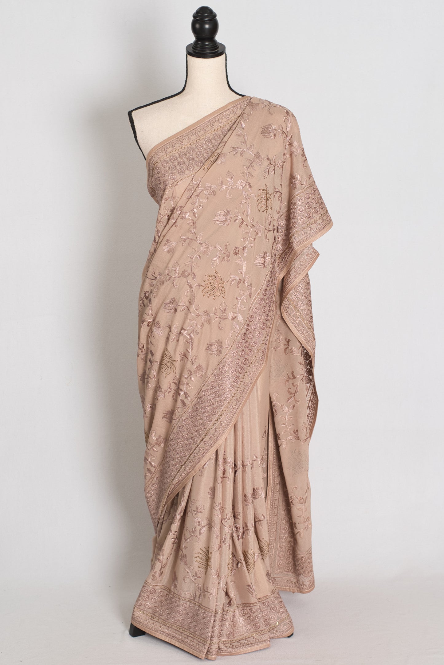 Pastel Brown Georgette Partywear Saree - Pic 1