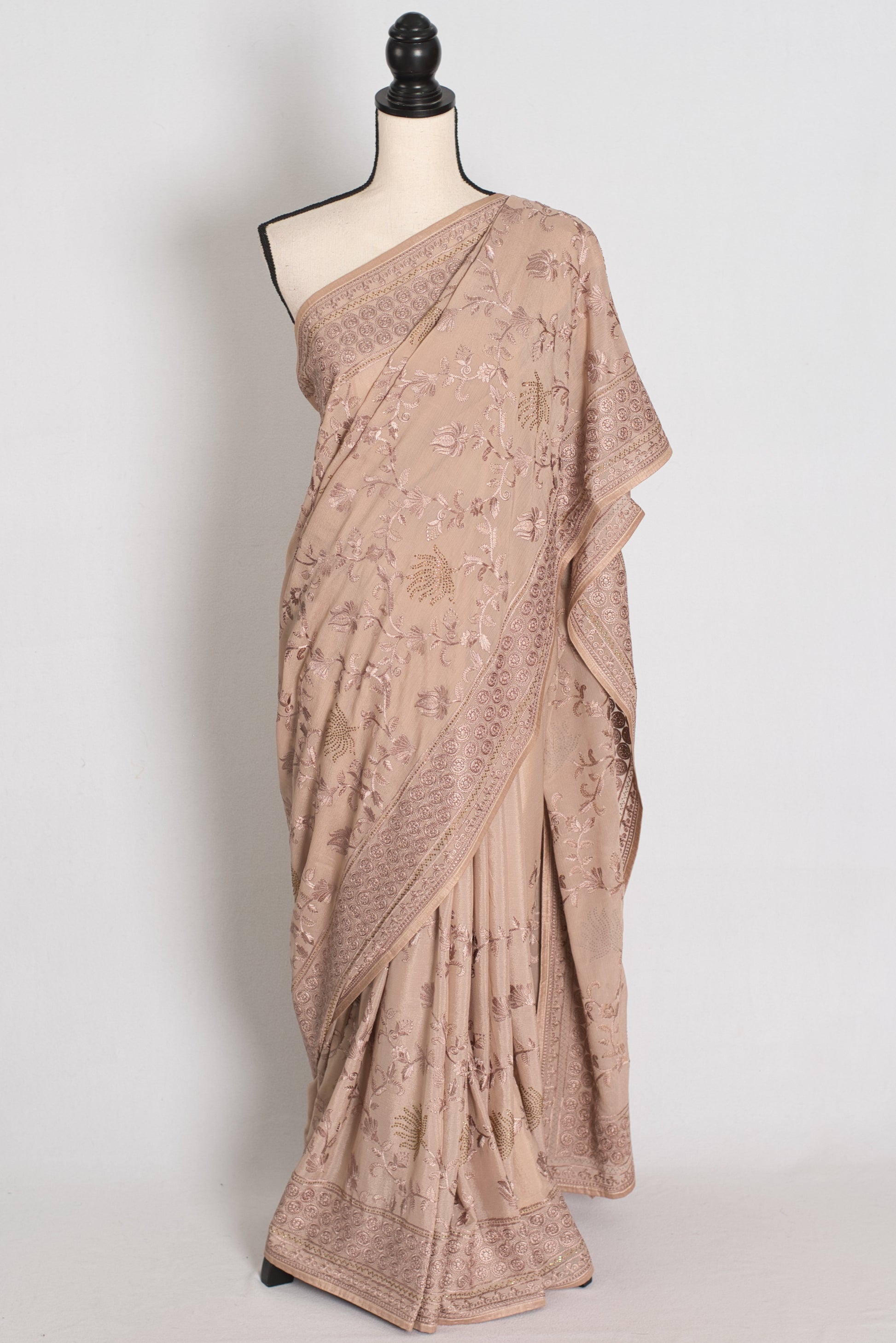 Pastel Brown Georgette Partywear Saree - Pic 1