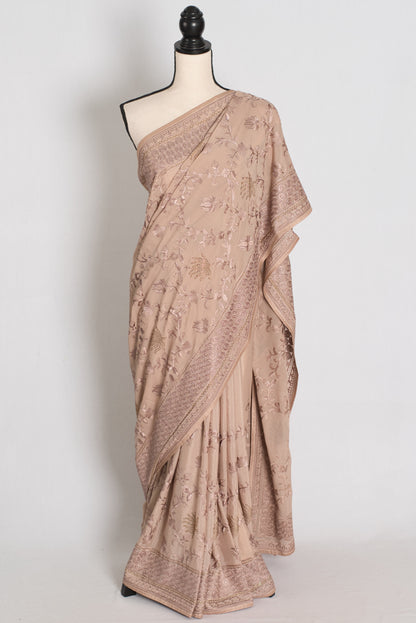 Pastel Brown Georgette Partywear Saree - Pic 1