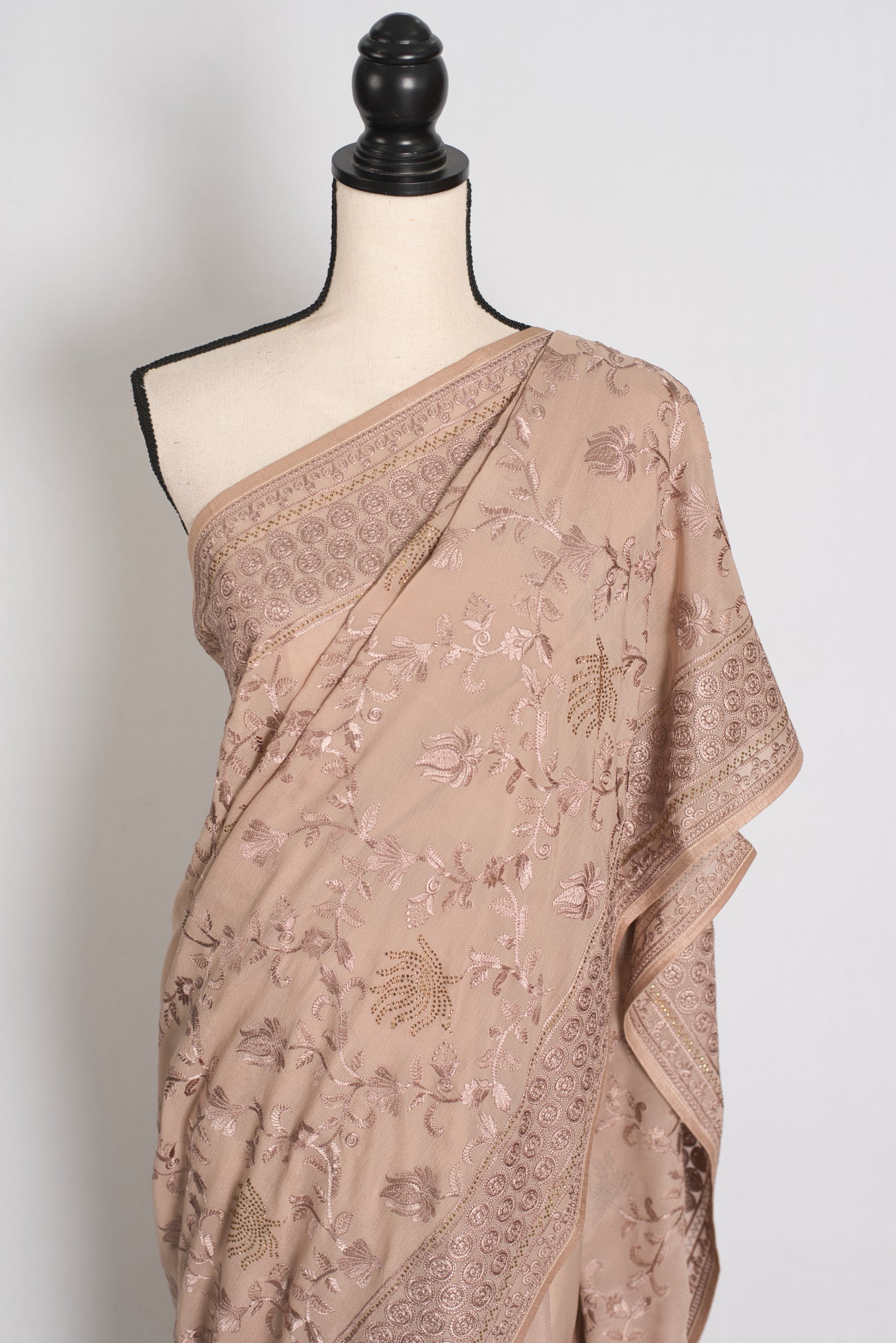 Pastel Brown Georgette Partywear Saree - Pic 2