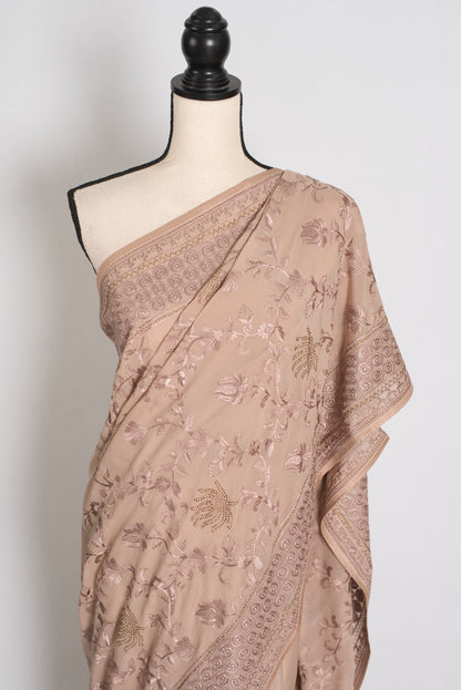 Pastel Brown Georgette Partywear Saree - Pic 2