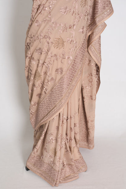 Pastel Brown Georgette Partywear Saree - Pic 3