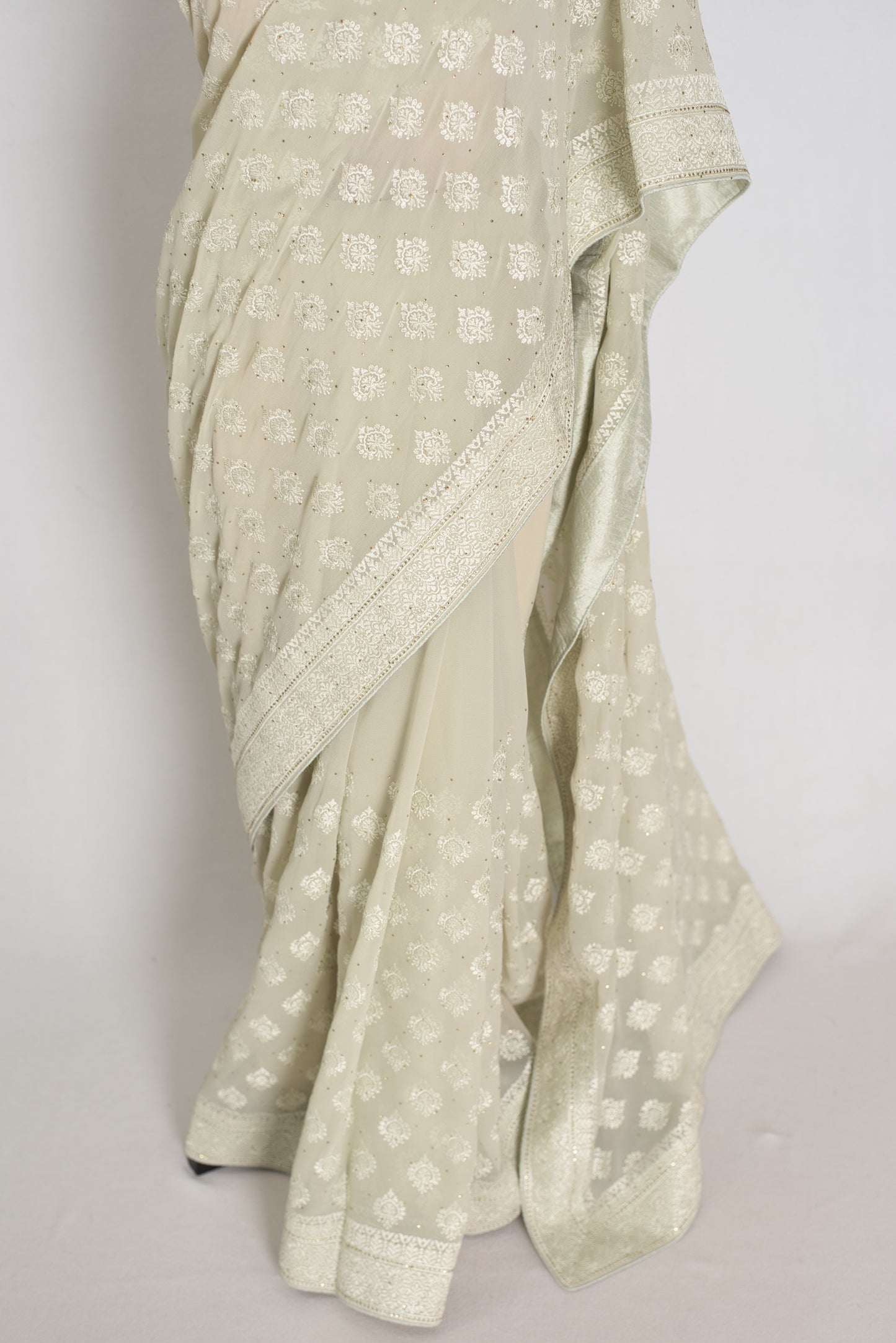 Sage Green Georgette Cocktail Saree - Pic 2