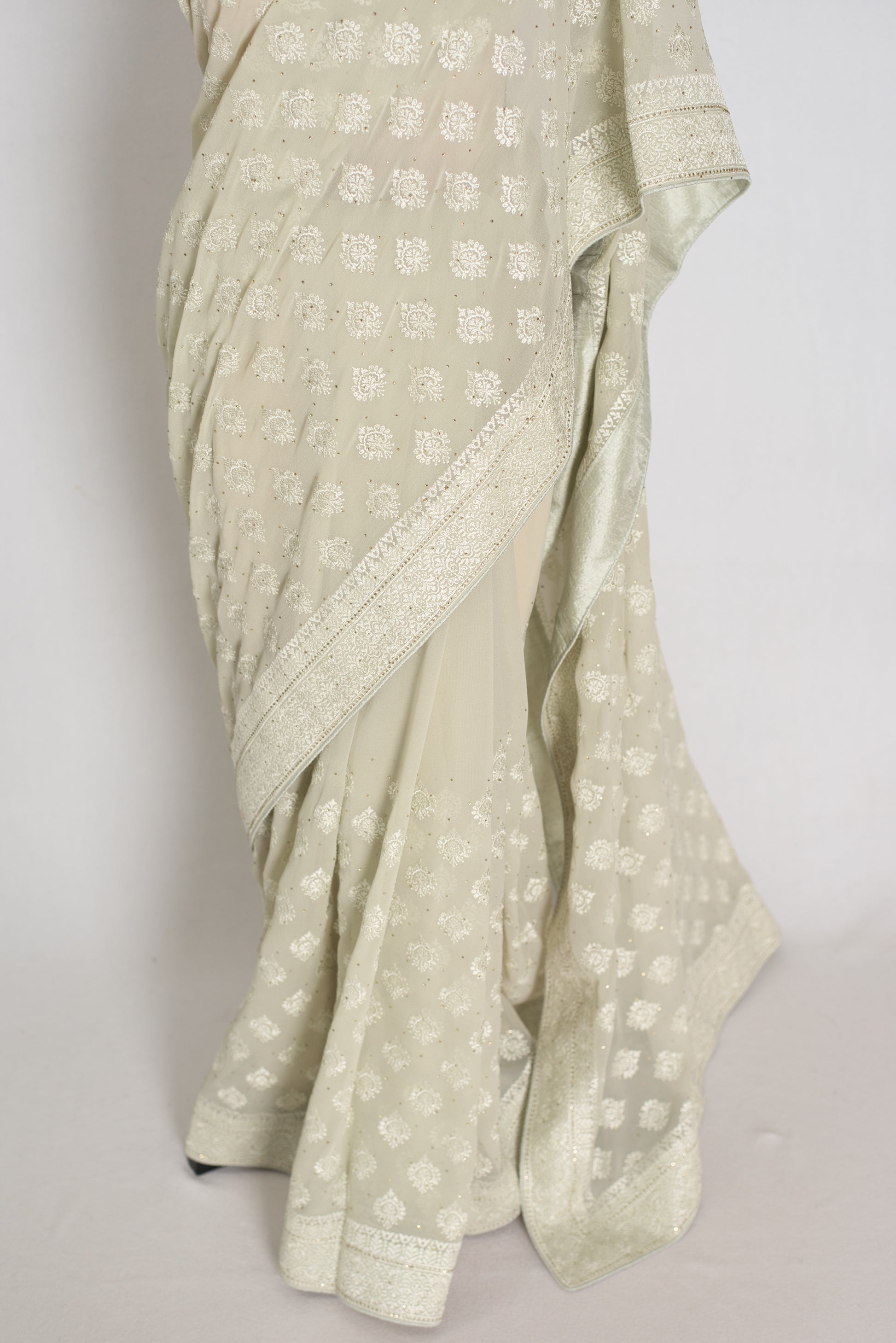 Sage Green Georgette Cocktail Saree - Pic 2