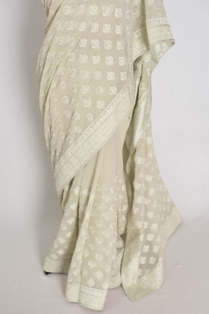 Sage Green Georgette Cocktail Saree - Pic 2