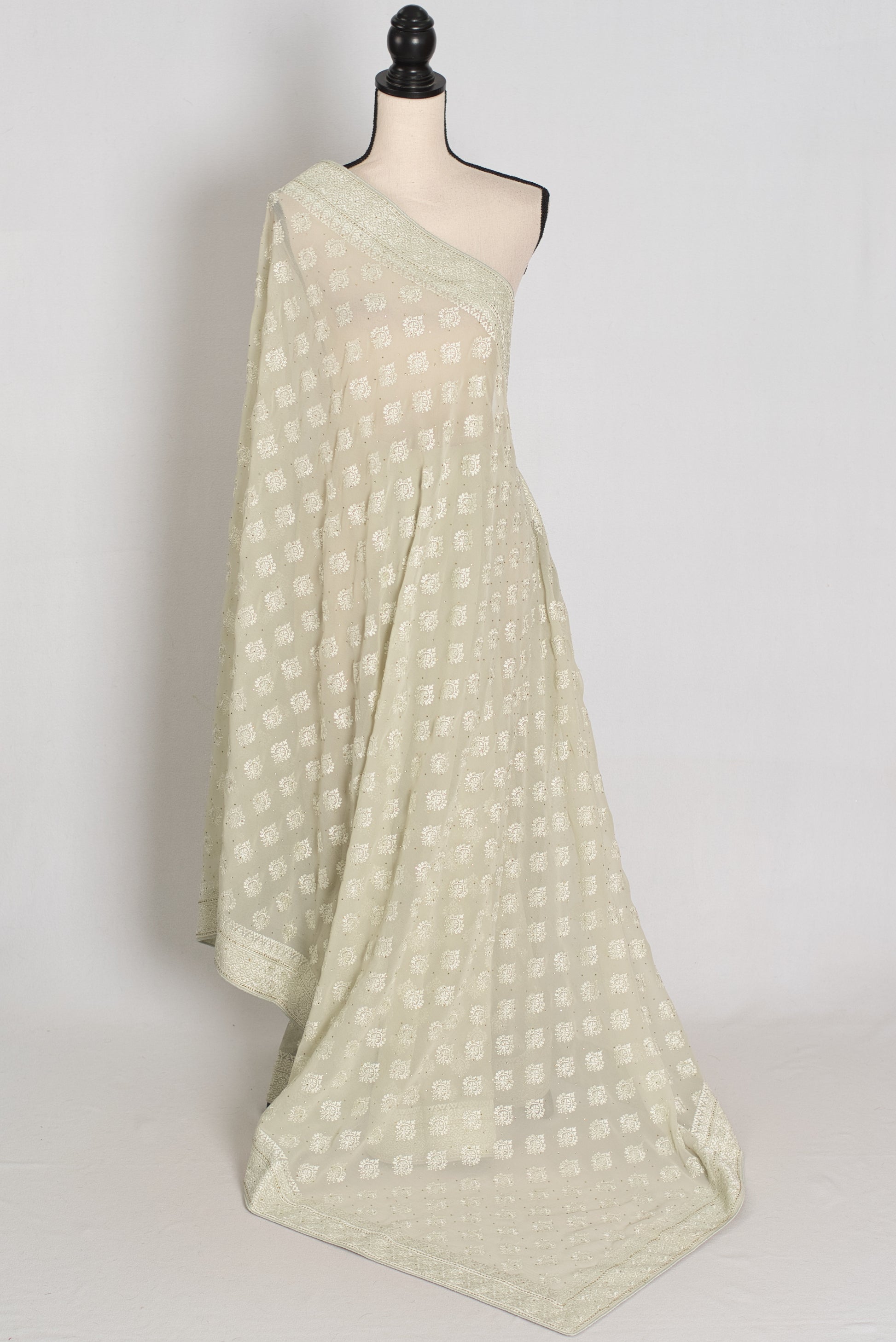 Sage Green Georgette Cocktail Saree - Pic 4