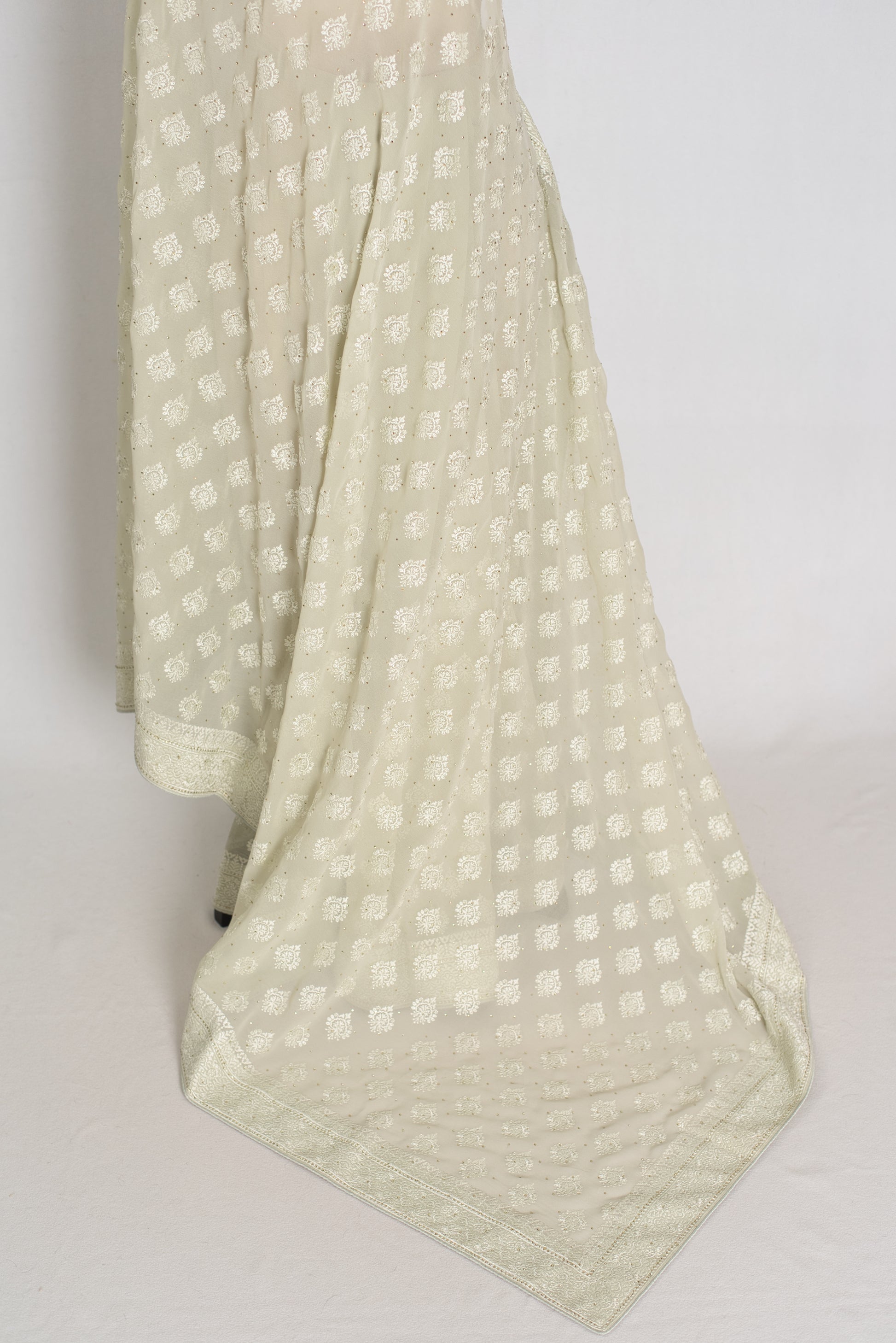 Sage Green Georgette Cocktail Saree - Pic 6