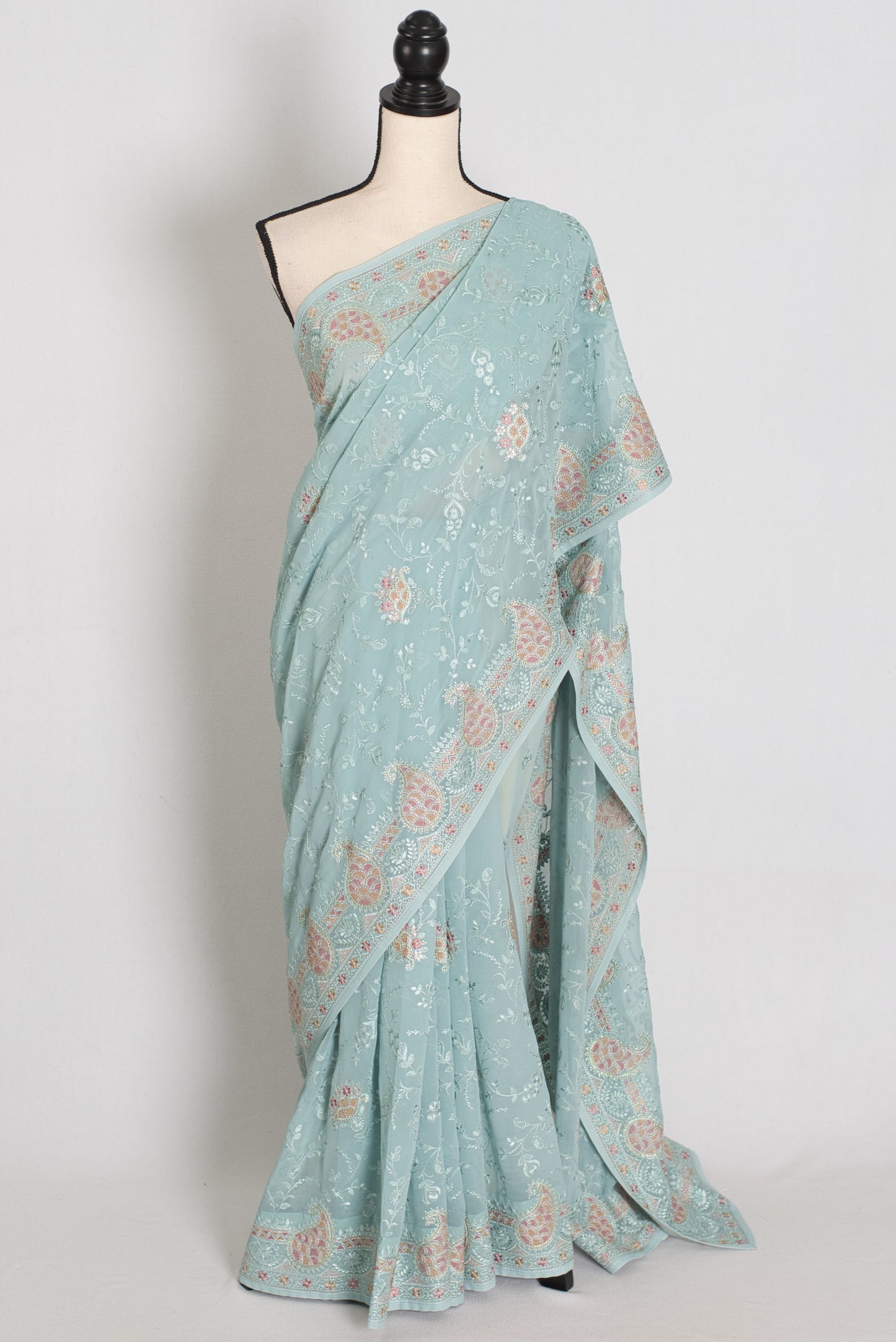 Soft Blue Georgette Partywear Saree - Pic 1