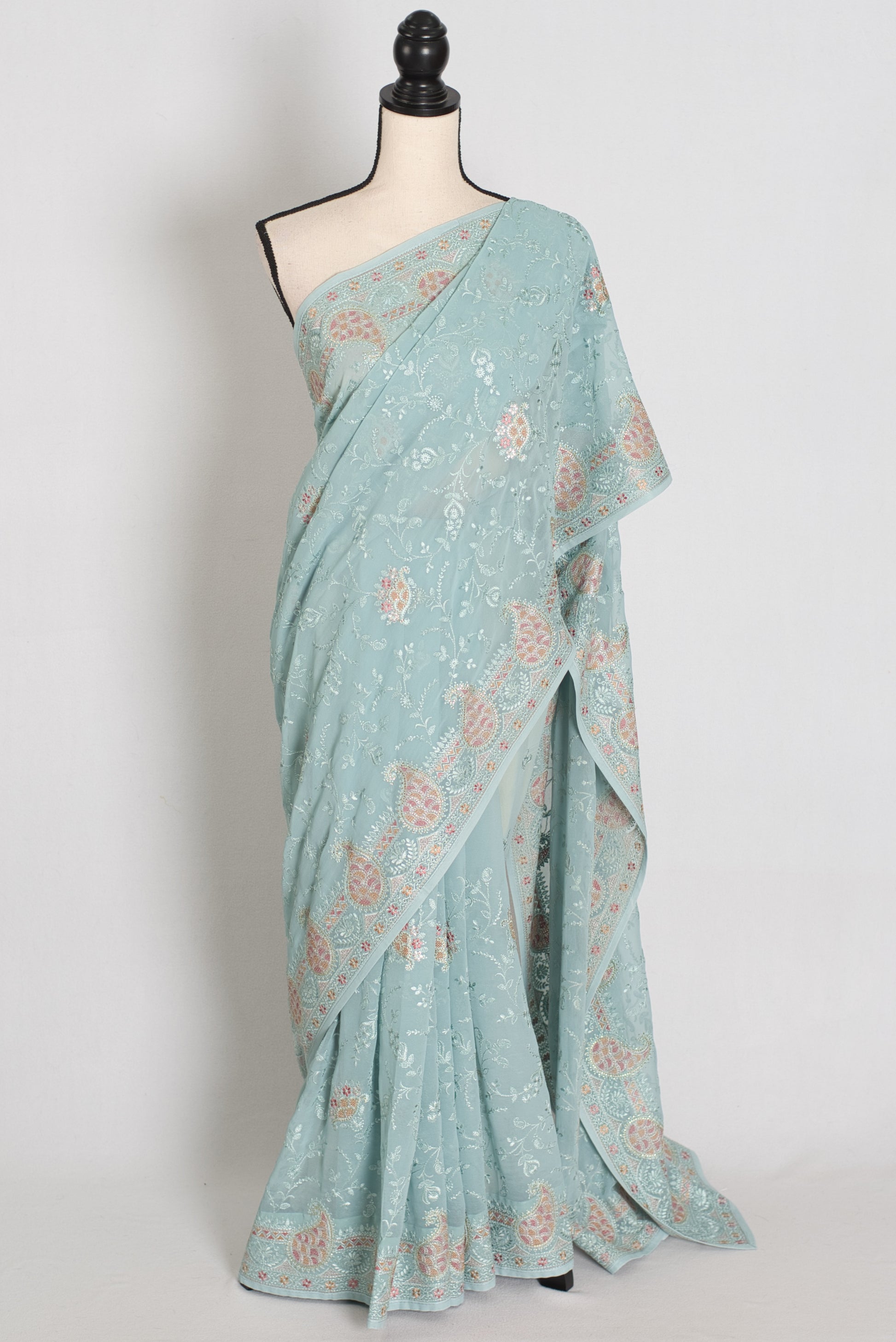 Soft Blue Georgette Partywear Saree - Pic 1