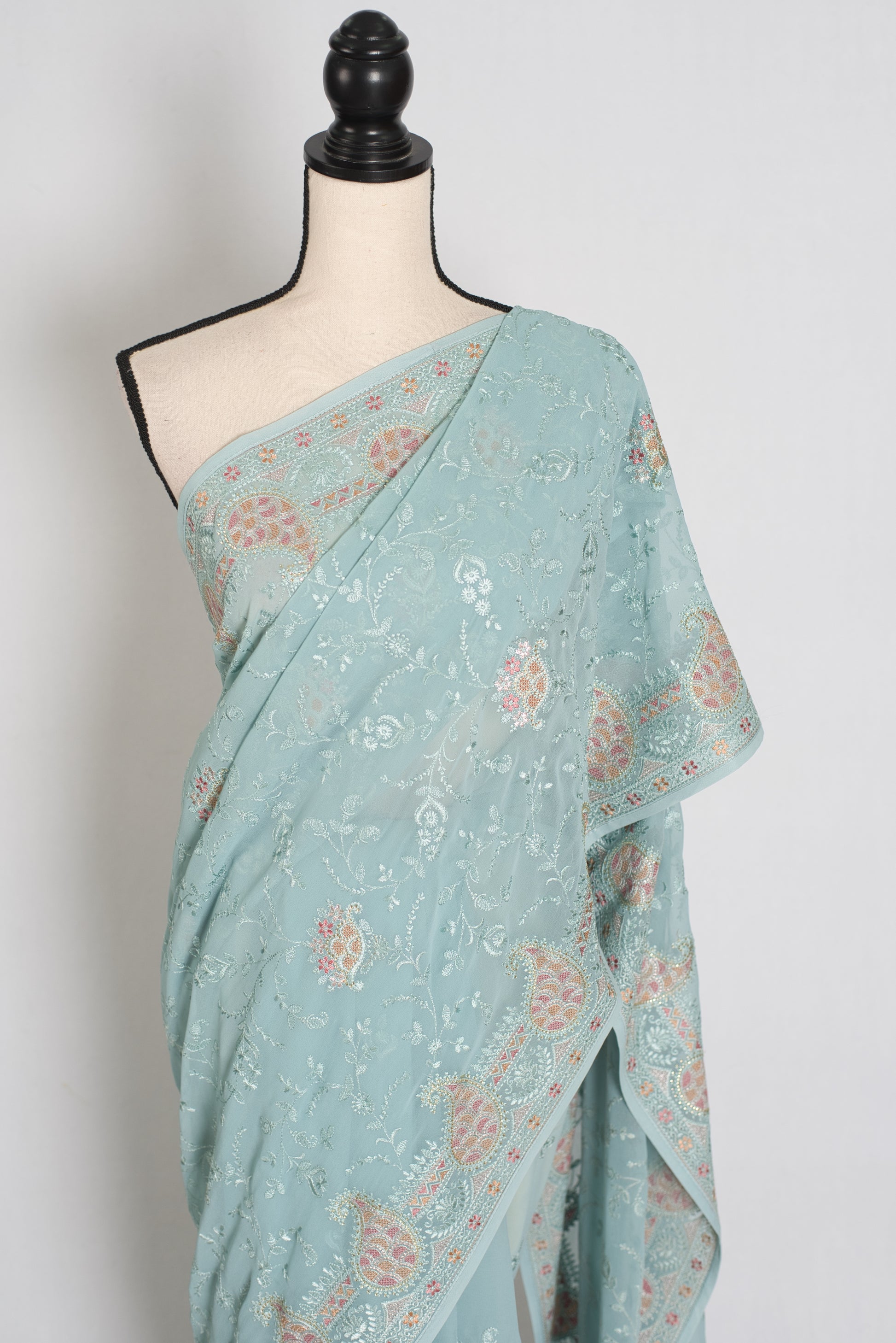 Soft Blue Georgette Partywear Saree - Pic 2