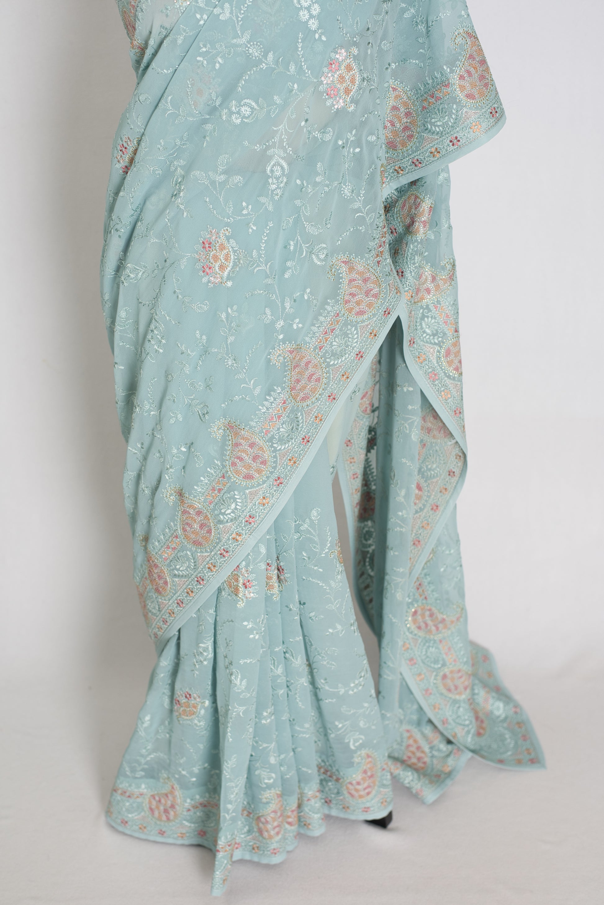 Soft Blue Georgette Partywear Saree - Pic 3
