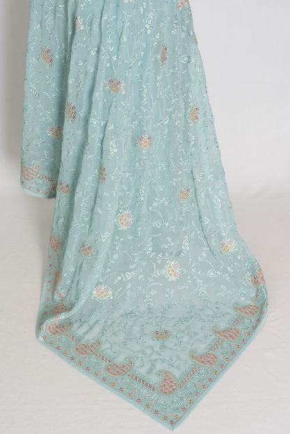 Soft Blue Georgette Partywear Saree - Pic 7
