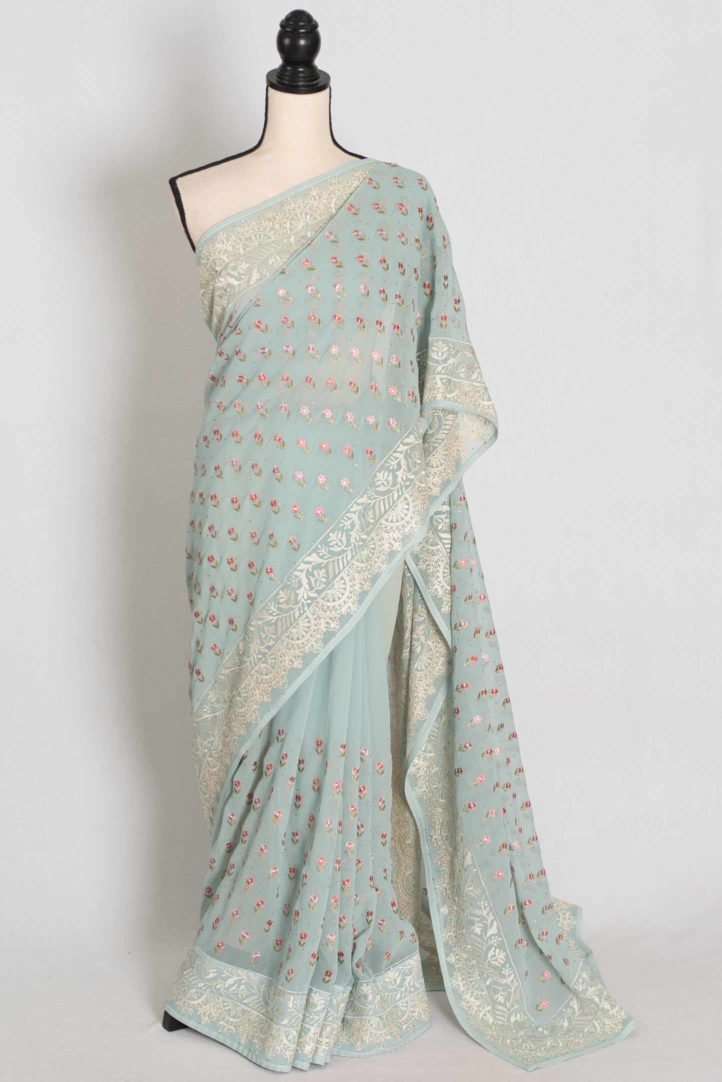 Sky Blue Georgette Partywear Saree - Pic 1