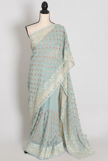 Sky Blue Georgette Partywear Saree - Pic 1