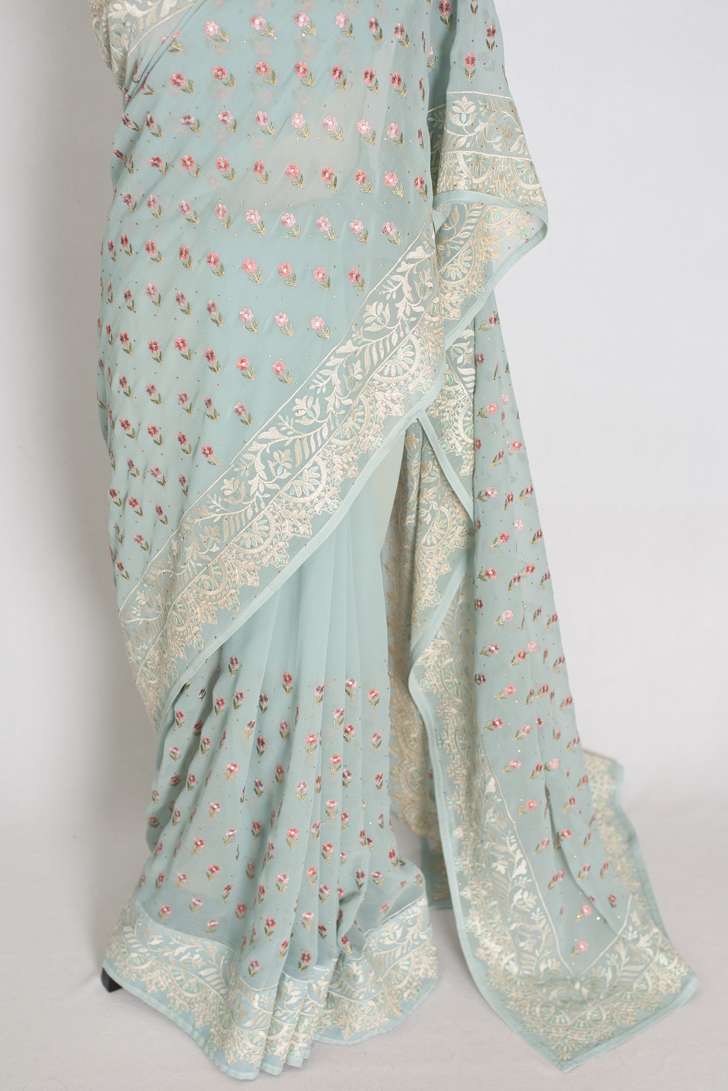 Sky Blue Georgette Partywear Saree - Pic 3