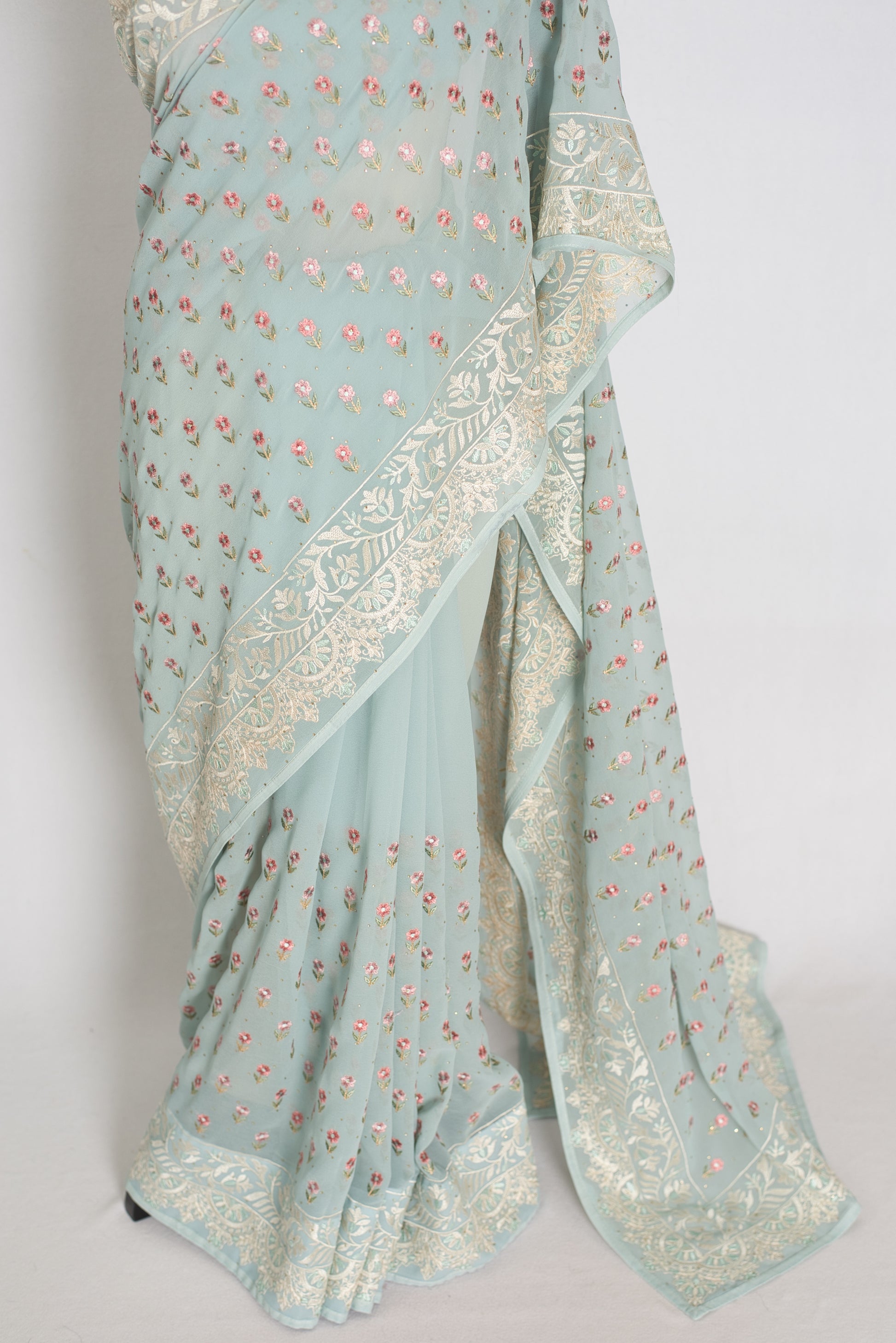 Sky Blue Georgette Partywear Saree - Pic 3