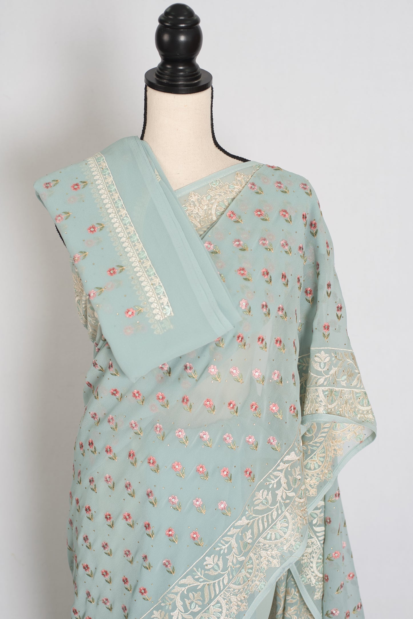Sky Blue Georgette Partywear Saree - Pic 4