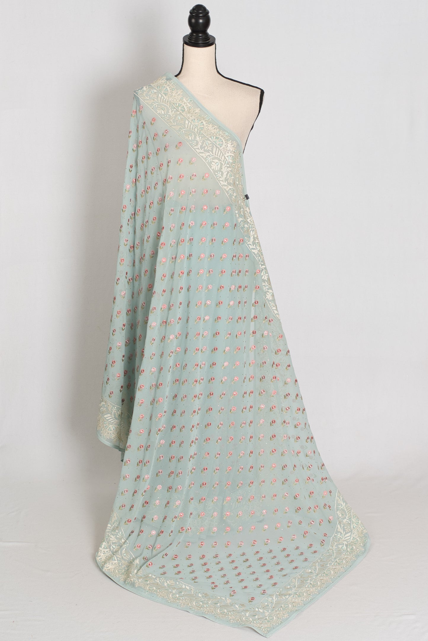Sky Blue Georgette Partywear Saree - Pic 5
