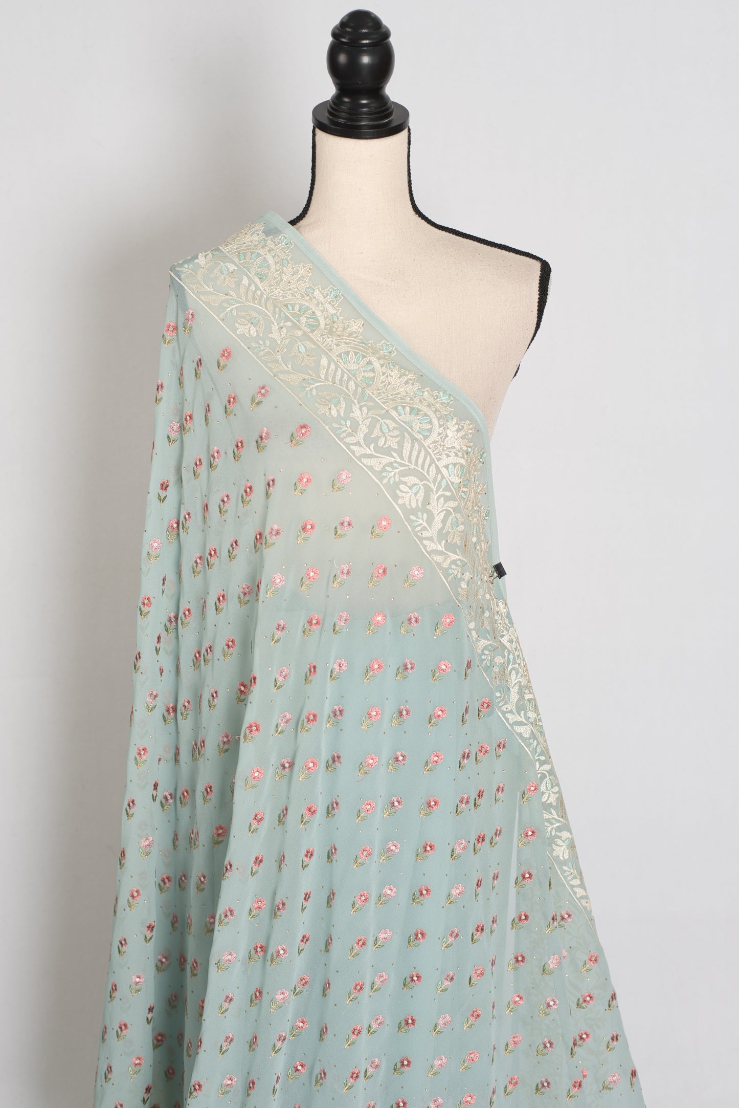 Sky Blue Georgette Partywear Saree - Pic 6