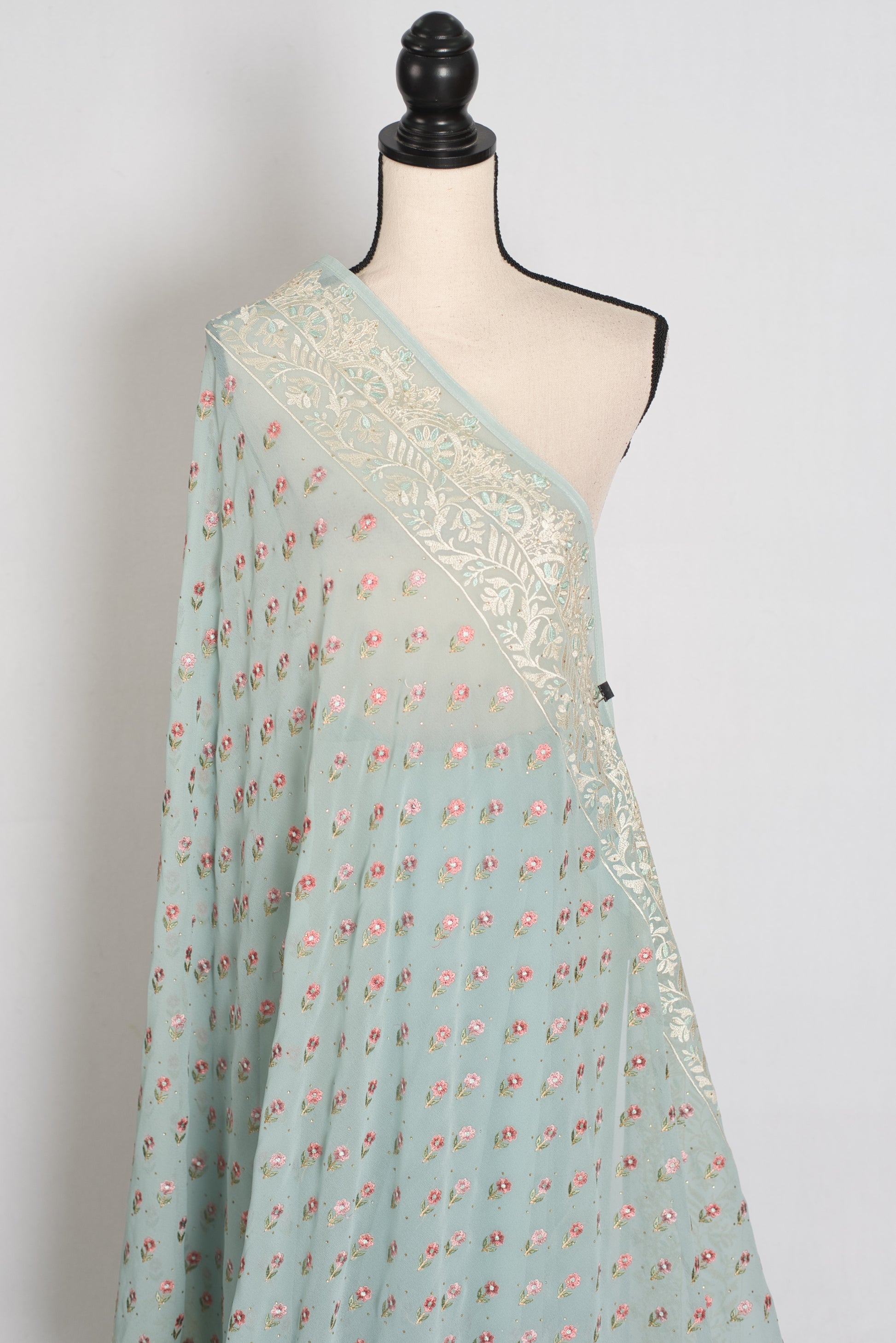 Sky Blue Georgette Partywear Saree - Pic 6