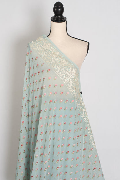 Sky Blue Georgette Partywear Saree - Pic 6
