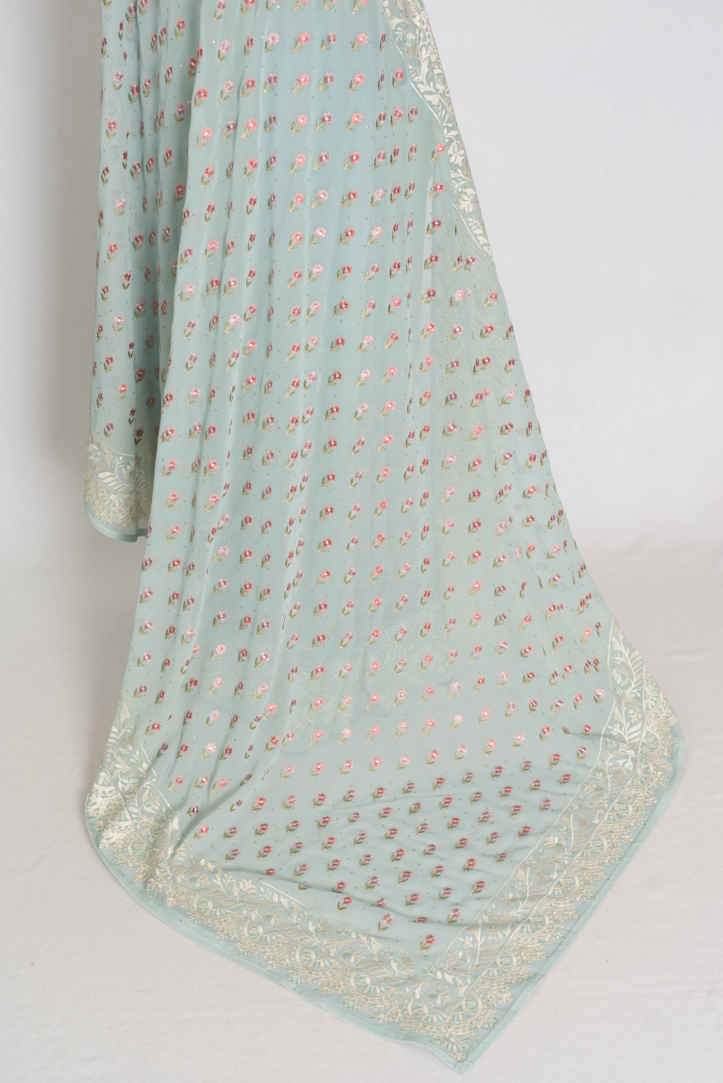 Sky Blue Georgette Partywear Saree - Pic 7