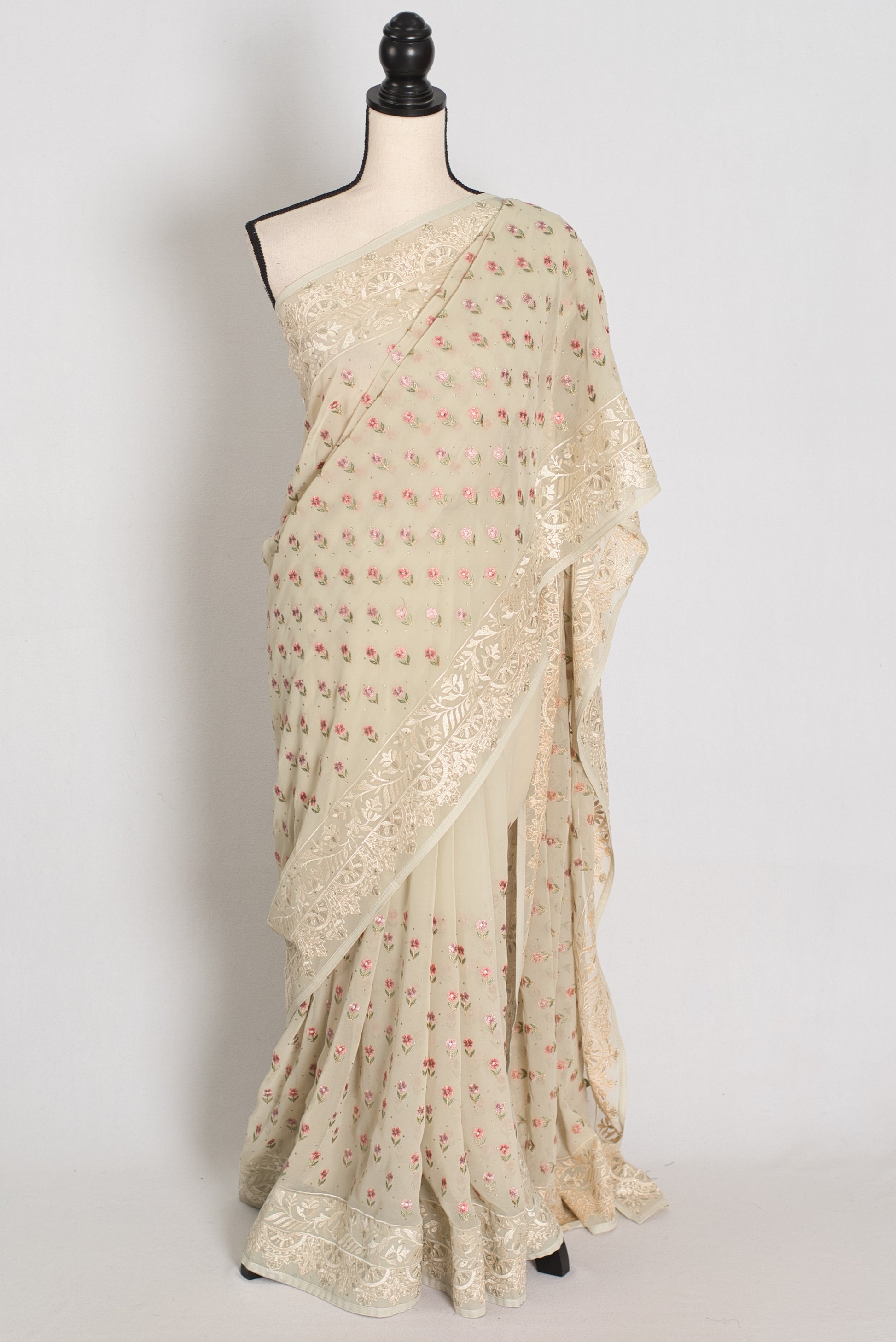 Light Sage Green Georgette Partywear Saree - Pic 1