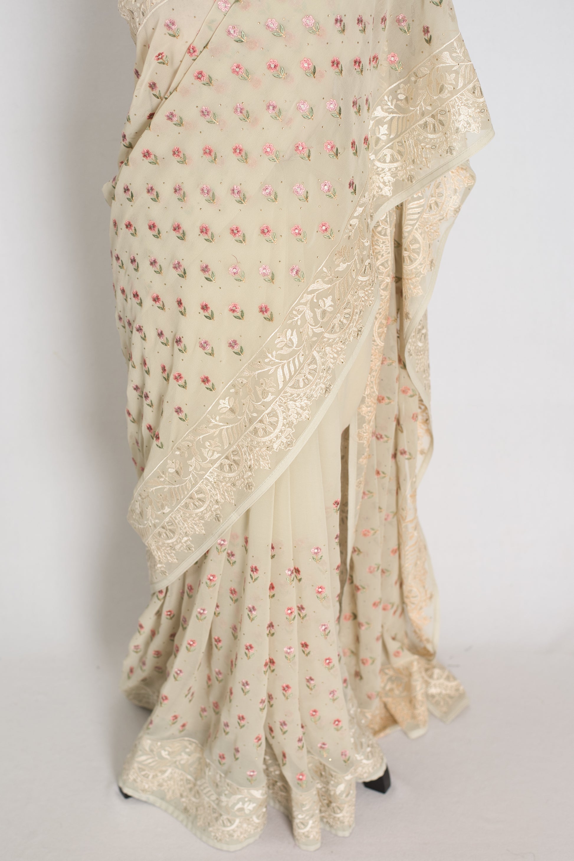 Light Sage Green Georgette Partywear Saree - Pic 5
