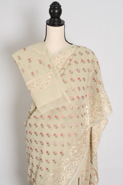 Light Sage Green Georgette Partywear Saree - Pic 6