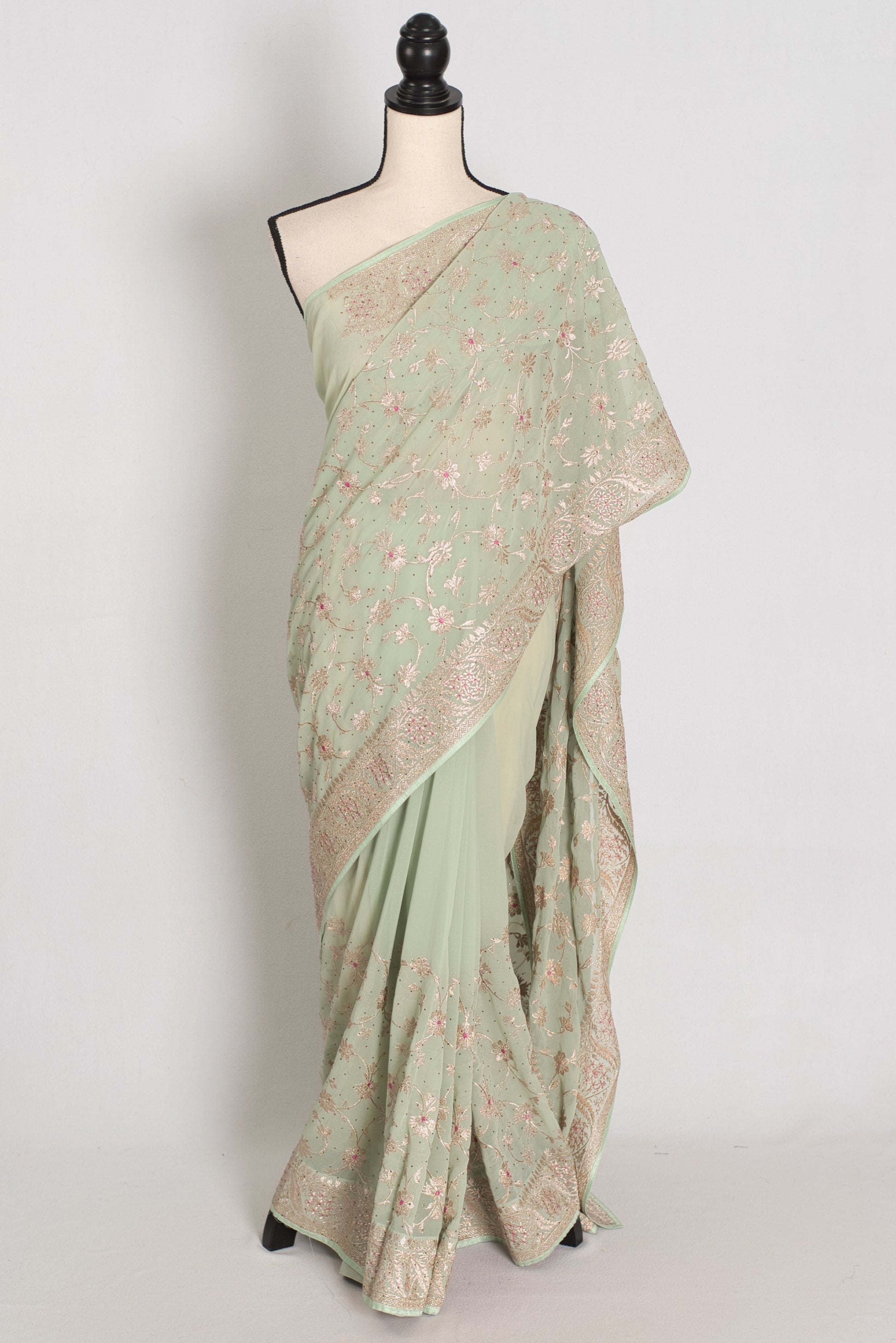 Sea Green Georgette Partywear Saree - Pic 1