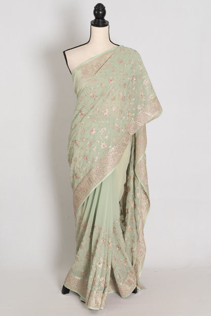Sea Green Georgette Partywear Saree - Pic 1
