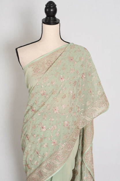 Sea Green Georgette Partywear Saree - Pic 2