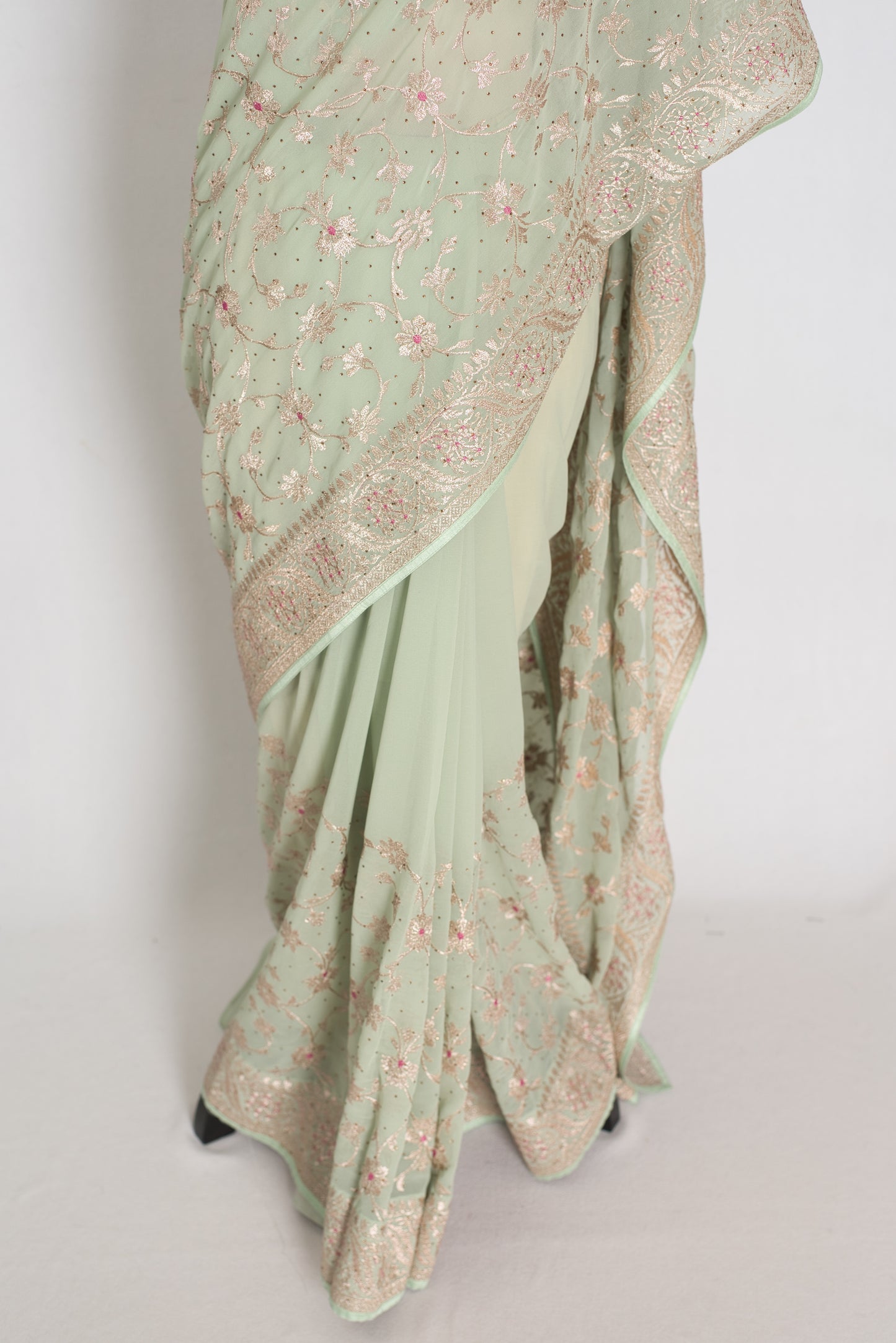 Sea Green Georgette Partywear Saree - Pic 3