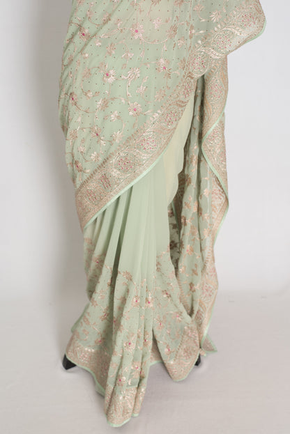 Sea Green Georgette Partywear Saree - Pic 3
