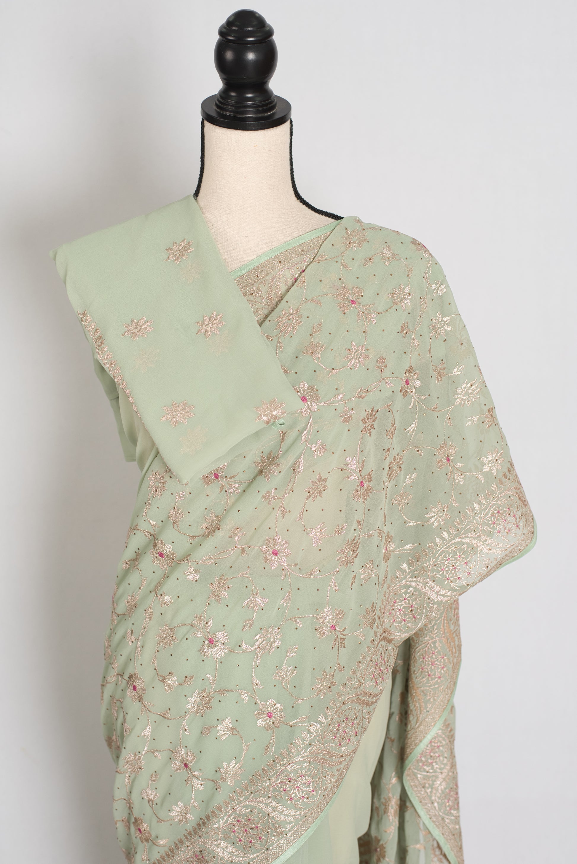 Sea Green Georgette Partywear Saree - Pic 4