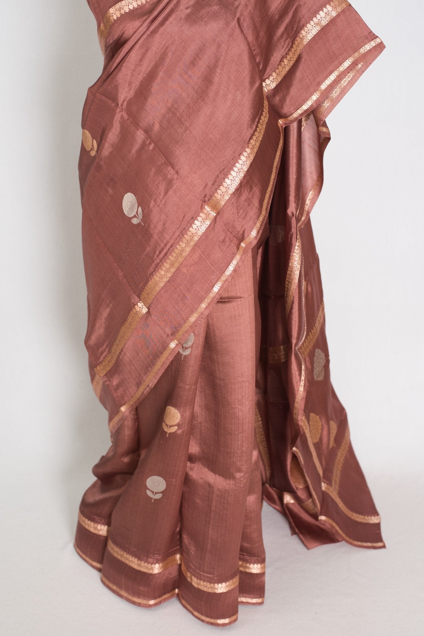Gracy: Silk Mark Katan Banarasi Saree with Gold Bentex Border - Saree Mandi