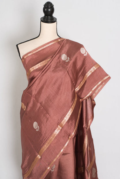 Gracy: Silk Mark Katan Banarasi Saree with Gold Bentex Border - Saree Mandi