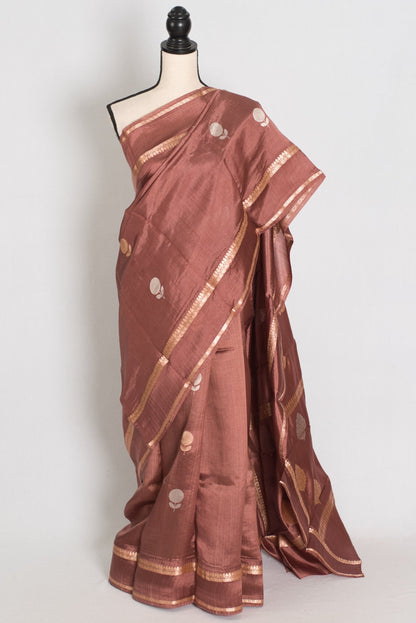 Gracy: Silk Mark Katan Banarasi Saree with Gold Bentex Border - Saree Mandi