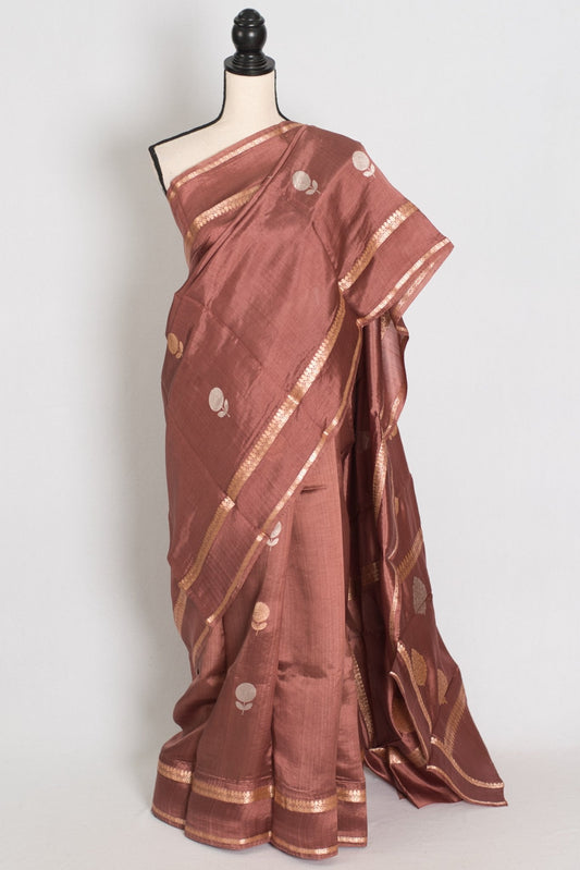 Gracy: Silk Mark Katan Banarasi Saree with Gold Bentex Border - Saree Mandi