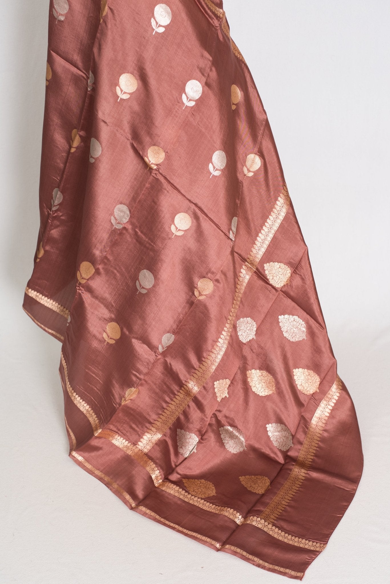 Gracy: Silk Mark Katan Banarasi Saree with Gold Bentex Border - Saree Mandi