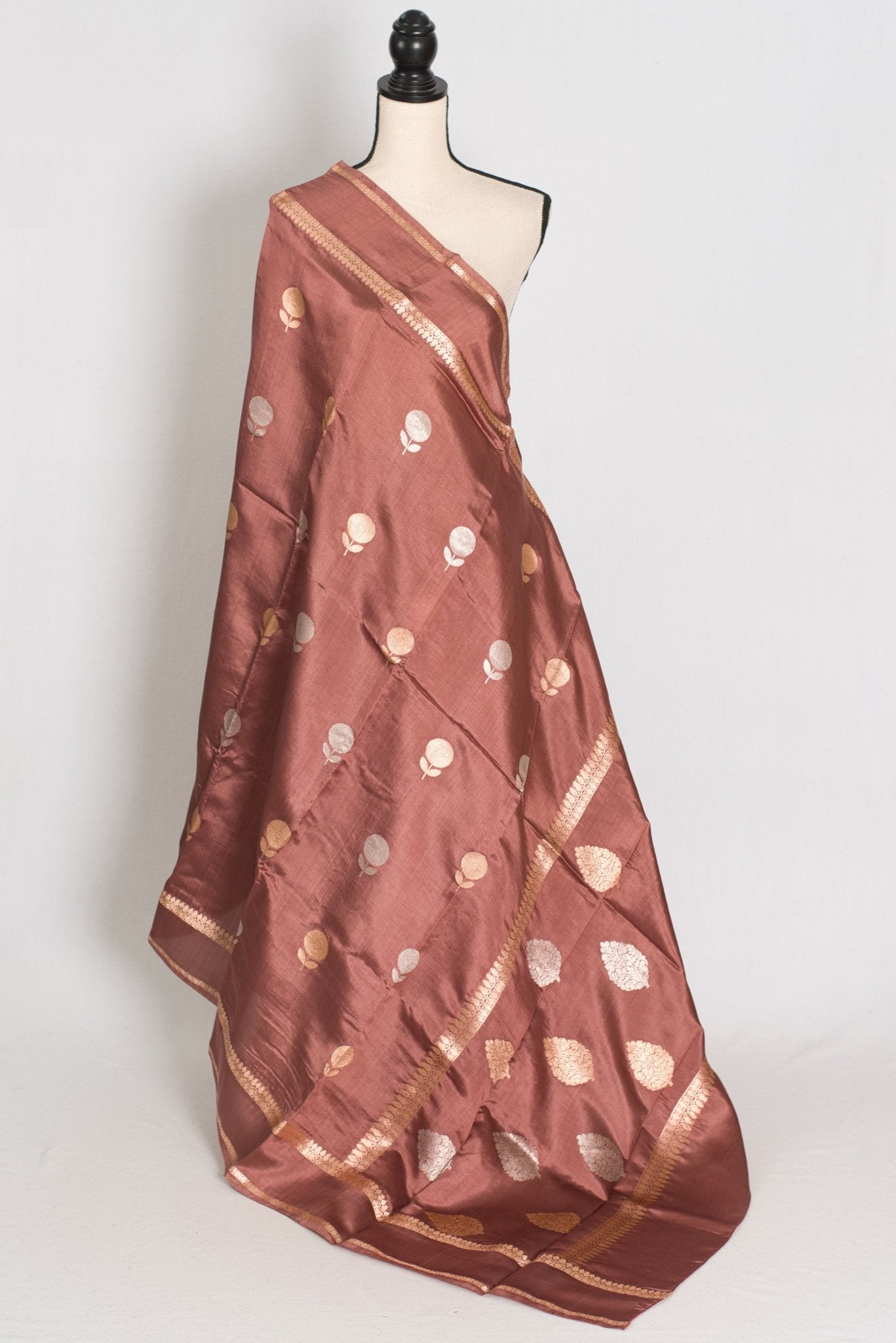 Gracy: Silk Mark Katan Banarasi Saree with Gold Bentex Border - Saree Mandi