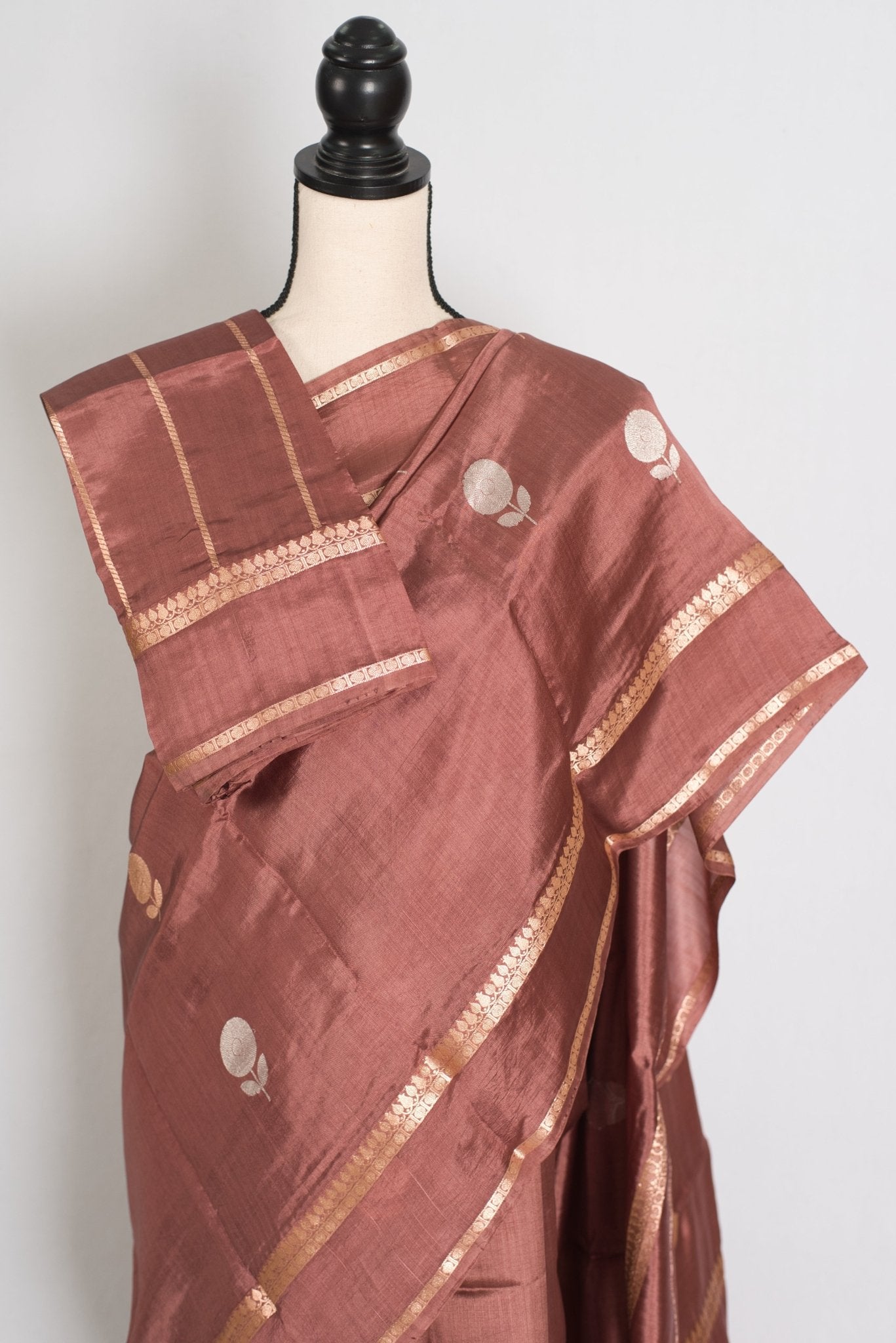 Gracy: Silk Mark Katan Banarasi Saree with Gold Bentex Border - Saree Mandi