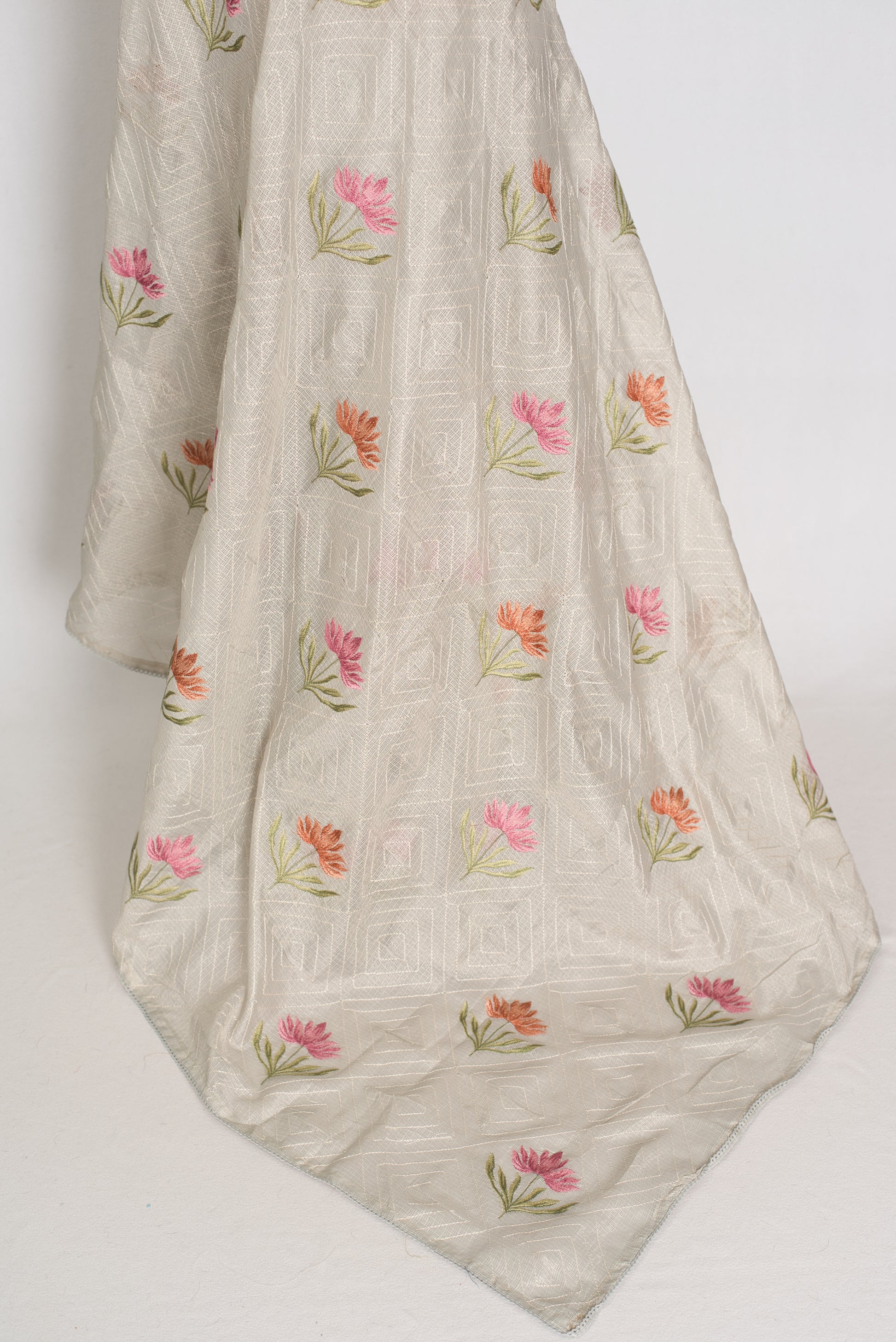 Jessica | Soft Grey Semi Kota Silk Saree | Pastel Floral Machine Embroidery image 5