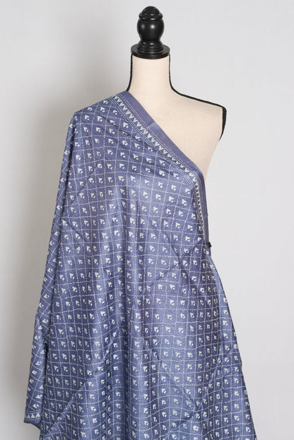 Hand Embroidered Dusty Purple & White Desi Tussar Silk Kantha Dupatta | Aai - Saree Mandi