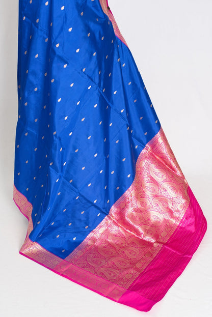 Ila : Certified Silk Banarasi Saree in Royal Blue and Dark Pink - Saree Mandi